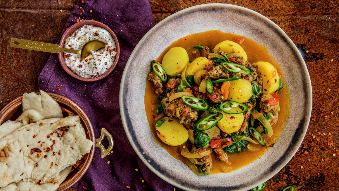 Indisk krydret lammekjøttdeig med poteter