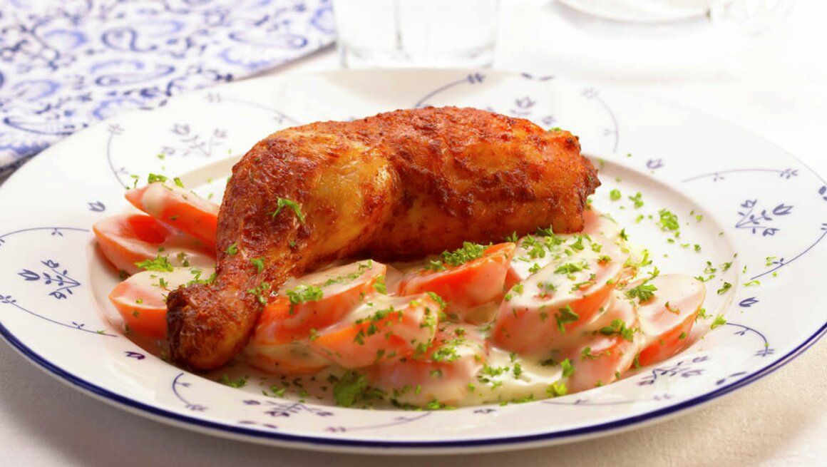 Grillede kyllinglår med stuede gulrøtter