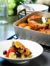Bakt kylling med chorizo, sitron og oliven